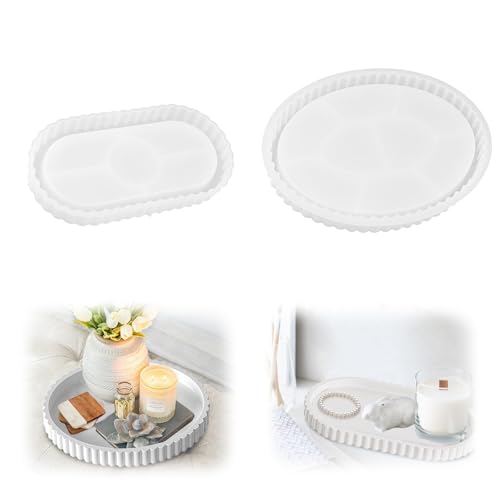 Euablfo 2 Stück silikonform tablett, Silikonformen Gießformen Tablett, DIY Gießformen für Beton, Silikonformen Mit Rillen, für DIY Teetablett Obsttablett Kunsthandwerk, Heimdekoration (Weiß)