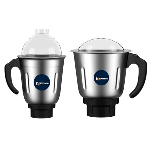 Image of Stainless Steel Combo (800 Ml & 1200 Ml) Jar Set one for Mixer Grinder, Compatibility with all mixer grinders with 2 slots of jar fitting with 4 teeth coupler