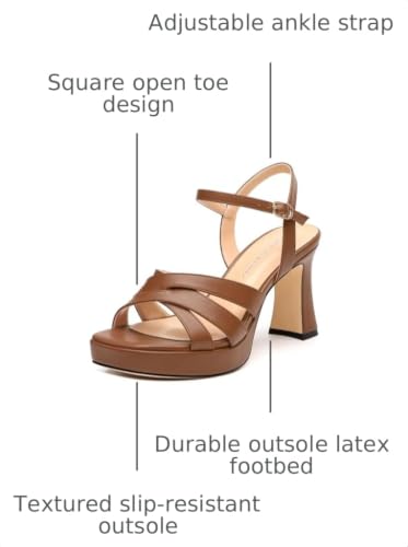 Image of Women Square Toe Platform Block Heel Sandals 3.3'' | Elegant Comfort Formal Dress Footwear, Stylish Ladies Sandals For Daily Office Wedding Evening Party Formal Occasions