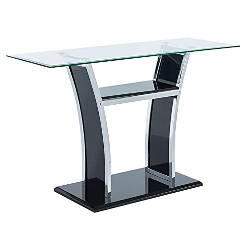 Furniture of America Manhattan Contemporary Glass Top Sofa Table in Glossy Black