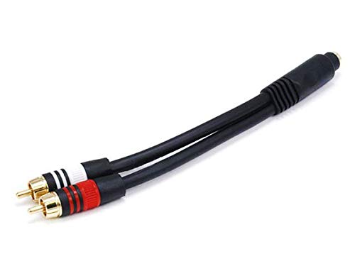 Monoprice 6inch Premium 3.5mm Stereo Female to 2RCA Male 22AWG Cable (Gold Plated) - Black