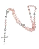 WINXMIN Collar de Rosario de Misterio,Joyería Acero Inoxidable cristal rosa luz granos, rosarios religiosos mujer,Jesús Cristo Crucifijo Cruz Rosario Vintage Oración