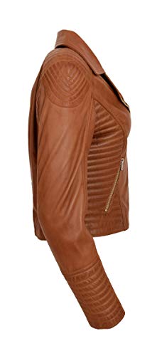 Veste matelassée en cuir femme motard Bella taille 36 en peau - 4