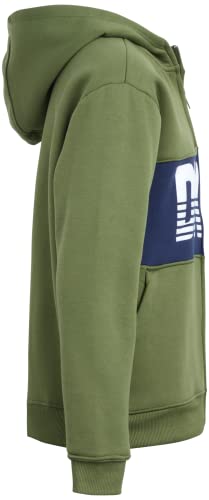 Dkny Boys' Sweatshirt - Color Block Fleece Zip-Up Hoodie Sweatshirt (Size: 8-20), Size 14/16, Olive/Blue Logo #TOP1