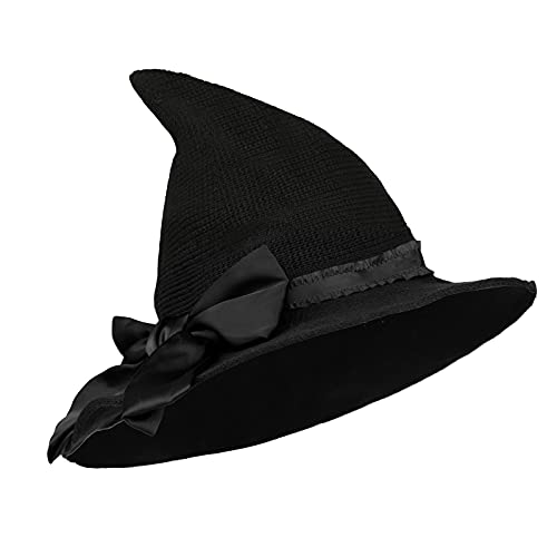 XGOPTS Halloween Witch Hats for Women with Stars Roses Floral Hat Cosplay Costume Accessories Knitted Cap for Decoration Wizard Hat Handmade Crochet Hat Floppy Brim Hat