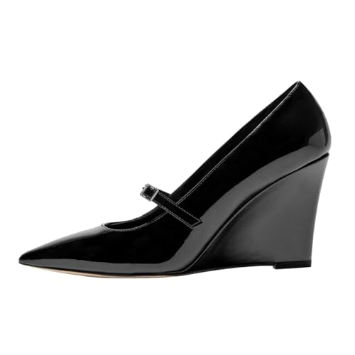 FOWT Women Pointed Toe Strappy Pumps Sexy Stable Wedge High Heels Buckle Wedding Evening Party Shoes Size 4-16 US2