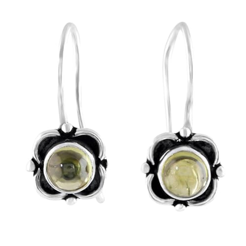 Boucles d'oreilles pendantes en péridot naturel et argent 925