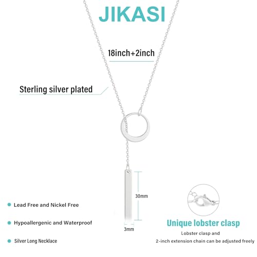 Lariat Gold Necklaces for Women Trendy Dainty Long Necklace 14k Gold Plated/Silver Layered Drop Beaded Chain Necklaces Y-shaped Pendant Necklace Simple Gold Jewelry Gifts4