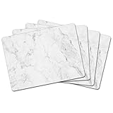 4 Cala Home Premium Hardboard Placemats Table Mats, White Marble