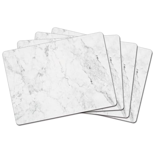 Cala Home White Marble Design Premium Decorative Hardboard Tabletop Placemats 4-Pack Manufactured in The USA Heat Tolerant and Easily Wipes Clean