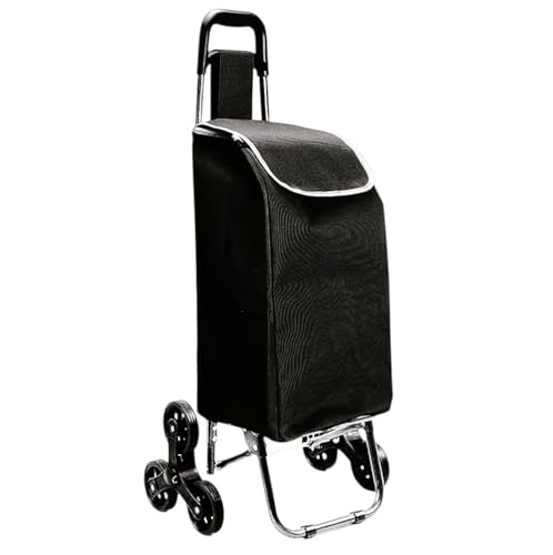 Carro de la Compra Plegable con 6 Ruedas para Subir Escaleras, Carrito del Mercado, Bolsa Impermeable de 42L litros (Negro)