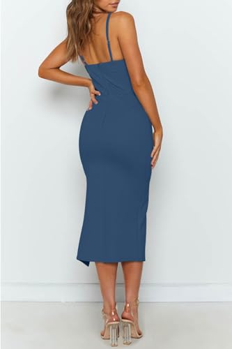 Image of OWIN Women's Adjustable Spaghetti Straps Sleeveless High Waist Split Midi Bodycon Cocktail Party Dress