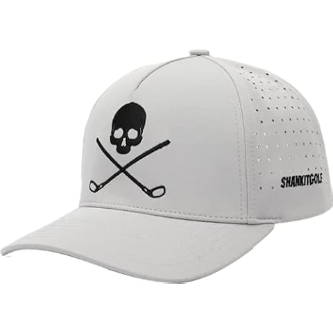 SHANKITGOLF Skull & Crossbones Golf Hat - Adjustable, Breathable, Snapback Trucker Hat - Funny Skull Cap, Perfect for Golfing, Hiking, Fishing, Running & Outdoor Activities (Gray) Cover