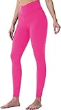 Sunzel Workout Leggings for Women, Squat Proof High Waisted Yoga Pants 4 Way Stretch, Buttery Soft, V Cross Waist - 28", Hot Pink, L