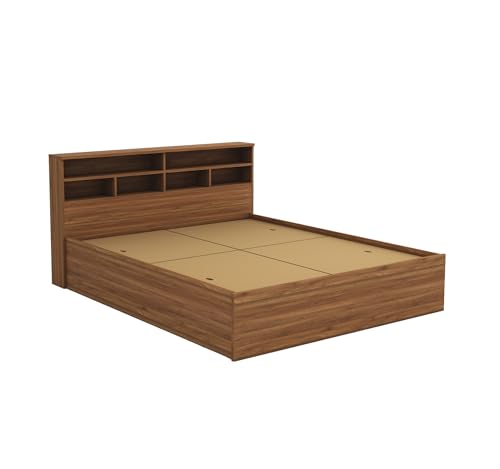 Image of DesignFit Engineered Wood Queen Size Bed with Box Storage | Wooden Double Bed Cot Palang Furniture for Bedroom Living Room Home Hotel (Walnut Finish) 1 Year Warranty