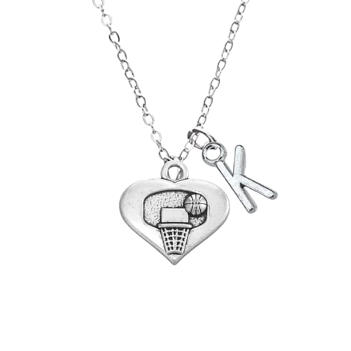 Personalized Basketball Necklace with Letter & Heart Charms