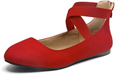DREAM PAIRS Women's Sole_Stretchy Red Fashion Elastic Ankle Straps Flats Shoes Size 8 M US