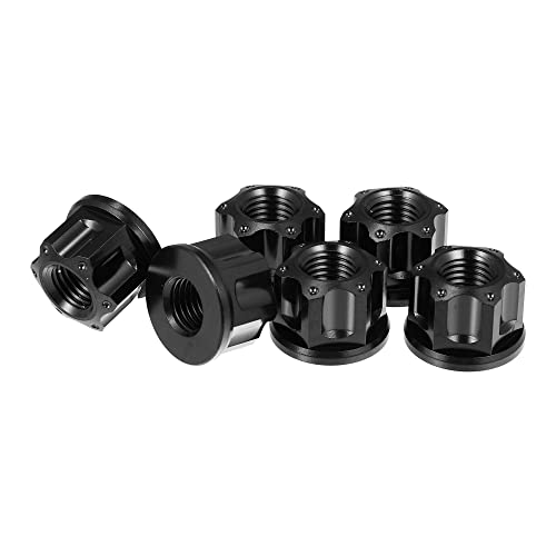 X AUTOHAUX 6pcs Titanium Alloy M10 Pitch 1.25mm Flange Bolt Nut for Bicycle Motorcycle Motor Bike Rear Wheel Axle Sprocket Car Modification Accessories Black