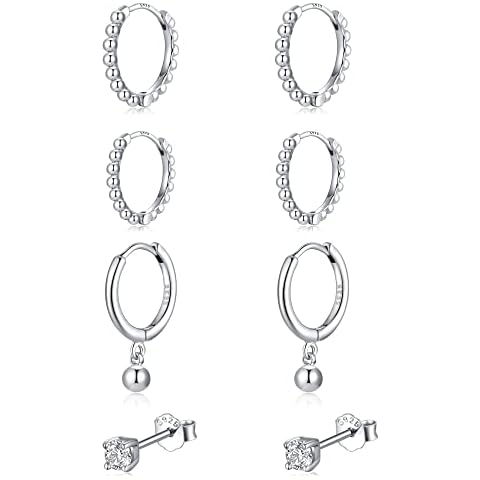 Small Silver Hoop Earrings For Women-4 Pairs Silver Hoop Earrings Hypoallergenic Earrings Sets For Multiple Piercings-Small Hoop Earrings 925 Sterling Silver Hoop Earrings For Women Cover
