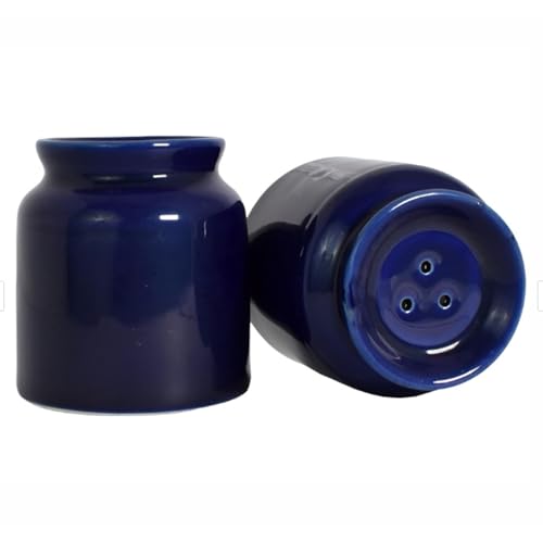 Image of Salt Pepper Set for Dining Table & Kitchen | Ceramic Salt and Pepper Shakers, Salt Pepper Dispenser, Container, Sprinkler | Home | Cafe | Office - 60 ML (Blue)