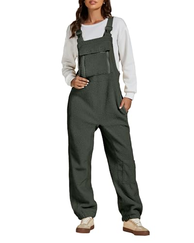 Luvamia Sherpa Fleece Overalls - Women's Baggy Jumpsuit - Army Green - Size 4/6 - image 1