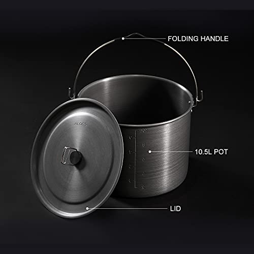 Alocs Camping Pot, Aluminum Camping Cooking Pot With Folding Handle, Portable Backpacking Cookware Camping Hanging Pot For Outdoor Picnic Hiking #TOP6
