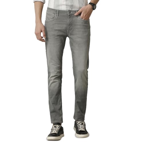 Image of Cavallo by Linen Club Men's Blended Linen Grey Solid Skinny Fit Jeans