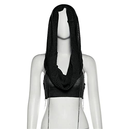 Women's Knitted Hoodie Sweater Vest Sexy Sleeveless Hollow Out Hooded Crop Top Draped Sweatshirt Streetwear3