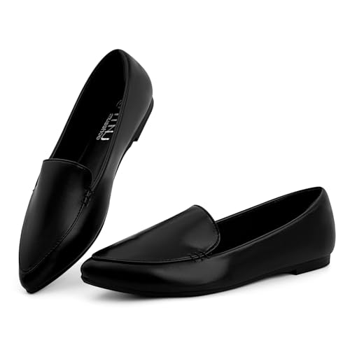 Image of MUSSHOE Pointed Toe Flats for Women, Comfortable Business Casual Work Shoes, Slip On Loafers with Arch Support, Office Walking Flats for All Day Standing