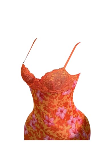 SOLY HUX Women's Summer Floral Lace Trim Mini Dress Spaghetti Strap Bodycon Party Cami Dresses4