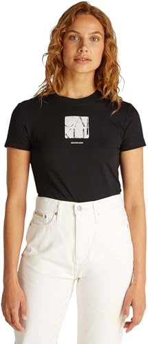 Calvin Klein Donna T-Shirt Maniche Corte Front Photo Graphic Baby Tee con Scollo Rotondo, Nero (CK Black), S