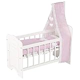 goki- letto per bambole con lenzuola e baldacchino mobili per case, colore bianco/rosa, piccolo, 51762