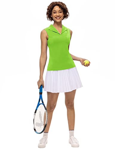 Golf Shirt For Women Sleeveless Lightweight Sports Workout Tops V Neck With Collar Quick Dry Golf Apparel 2Xl Grass Green #TOP4