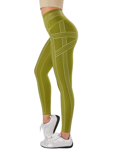 Fanka Powerband Resistance Leggings for Women High Compression Workout Leggings with Built-in Resistance Bands Avocado GreenMedium