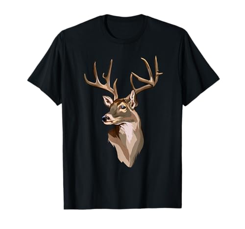 Dibujado a mano de cola blanca ciervo cuernos Buck Deer Retrato Arte Camiseta