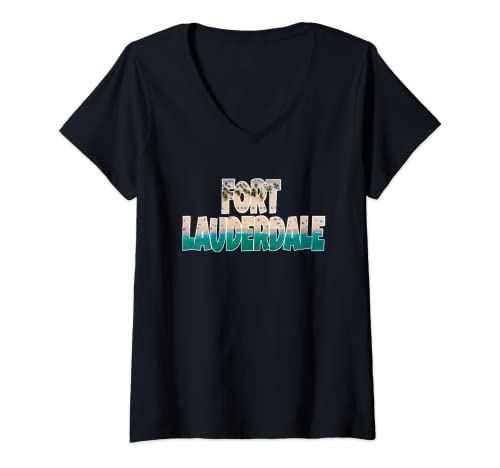Mujer Fort Lauderdale Florida Souvenir Keepsake Beach Ocean FL Camiseta Cuello V