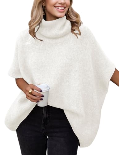 Womens Turtleneck Batwing Sleeve Sweater Knitted Oversized Chunky Short Dolman Tops