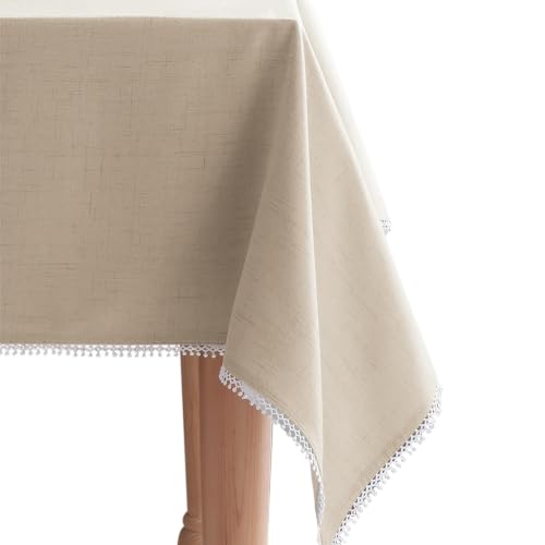 Lenox French Perle Solid Tablecloth, Natural - 60"W x 102"L