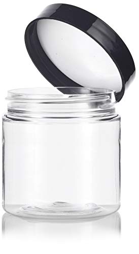 4 oz Clear Plastic PET (BPA Free) Travel Jar with Black Smooth Lid- (6 Pack) I Refillable Empty Storage Containers