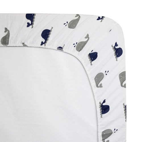 american baby company 100 natural cotton fitted pack and play sheet 3934 x 2734 - soft amp breathable pack n play sheet for playpen playard amp mini crib mattress navy whale for boys amp girls