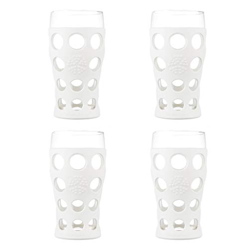 Lifefactory 20-Ounce Beverage Glasses with Protective Silicone Sleeves, 4 Count (Pack of 1), Optic White, LF340141C4 by Lifefactory - Used condition - US$18.62
