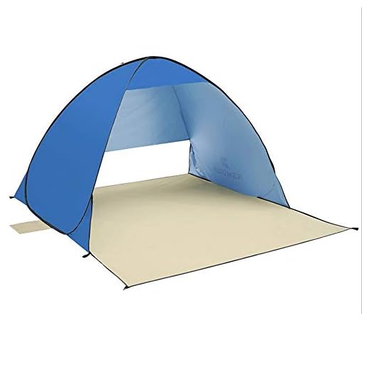 AASSDOO Carpa UPF 50+ Protección Solar Sombrilla Camping Pesca Senderismo Toldo Easy Set 2-3 Personas Bolsa de Transporte Tienda de Playa Impermeable Super Blue Beach