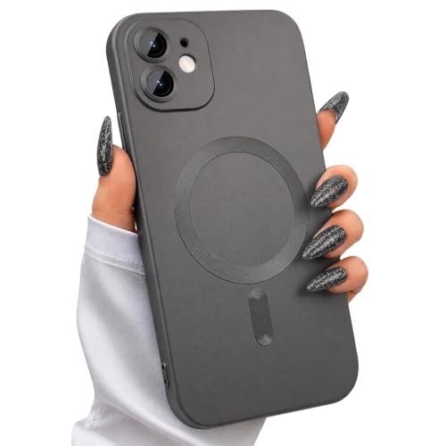 Image of DIZORO Magnetic Case for iPhone 12 Cover [Compatible with MagSafe][Built-in Camera Lens Protector] Slim Soft Silicone Bumper Shockproof Metallic Luster Back Cover Phone Cases (Grey)