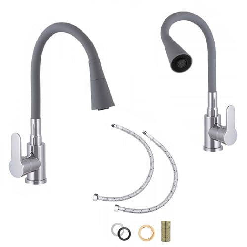 Küchenarmatur Wasserhahn Küche Mischbatterie Flexibel 2 Strahlarten Spültischarmatur Brause Drehbar 360° (Grau)