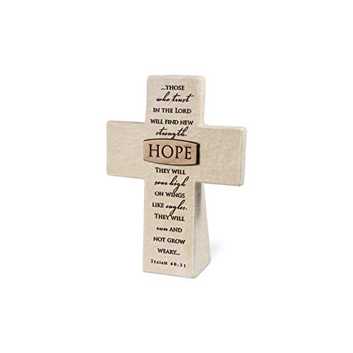 Lighthouse Christian Products Hope in The Lord Sandstone 5.5 Inch Cast Stone Bronze Title Bar Cross Figurine