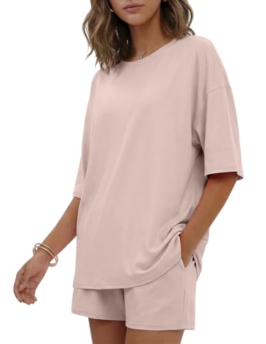 Image of Ekouaer Women's Two Piece Lounge Set Oversized Boxy T-shirt Casual Short Sets Summer Travel Matching Set 2026 Fashion
