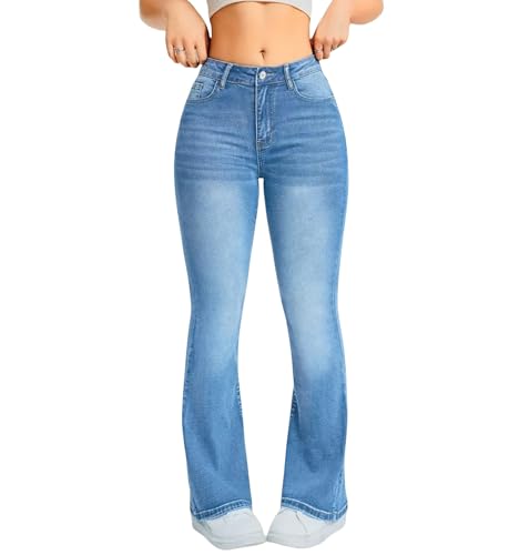 TimeGofate High Waisted Flare Jeans for Women - Stretchy Denim with Tummy Control, Trendy Blue Bell Bottoms (S-XXL) (US, Alpha, Large, Regular, Regular, Blue)