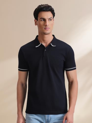 Image of XYXX Men's Apex Mercerized Cotton Striped Collar Pique Polo T-Shirt