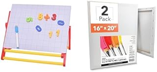 حزمة فنية: حامل لسطح الطاولة مع بطاقات تعليمية ارقام وملصقات مغناطيسية + لوحات قماشية ممتدة للرسم من ارت سكيلز - 16 × 20 عبوة قطعتين