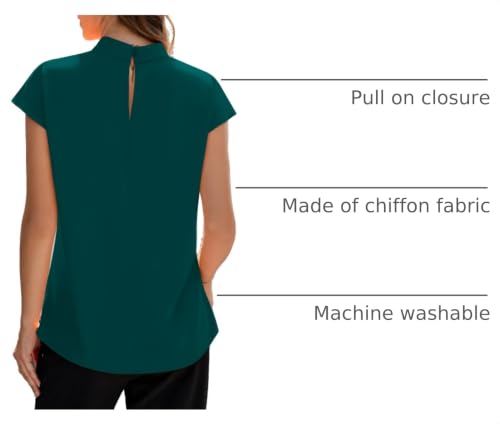 Image of Funlingo Womens Summer Tops Mock Neck Short Cap Sleeve Blouses Business Casual Work Chiffon Shirts Front Pleated Tunic Top